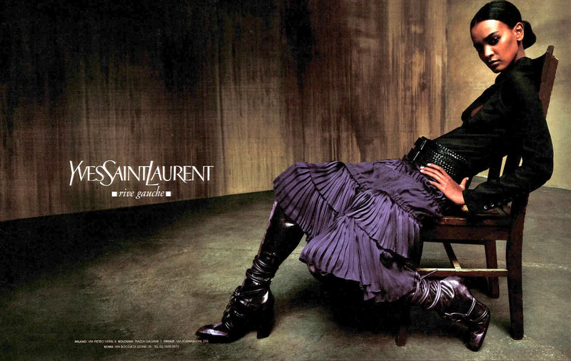 Black lace knee high boot by Yves Saint Laurent, Tom Ford era, back seam
