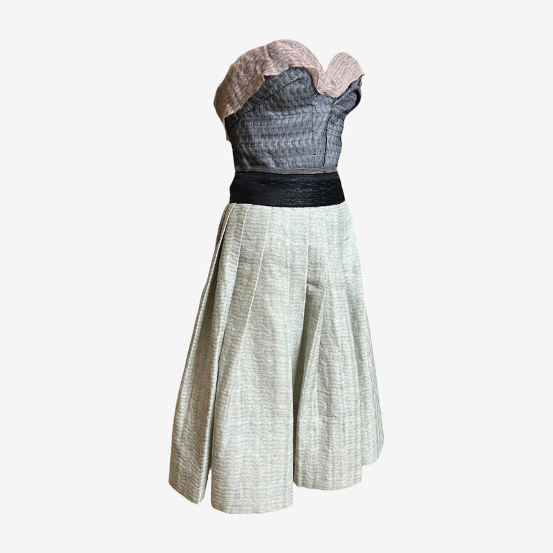 Miu Miu F/W 2007 Grey & Mint Textured Jacquard Strapless Corseted Cocktail Dress