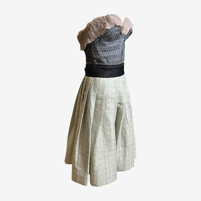 Miu Miu F/W 2007 Grey & Mint Textured Jacquard Strapless Corseted Cocktail Dress