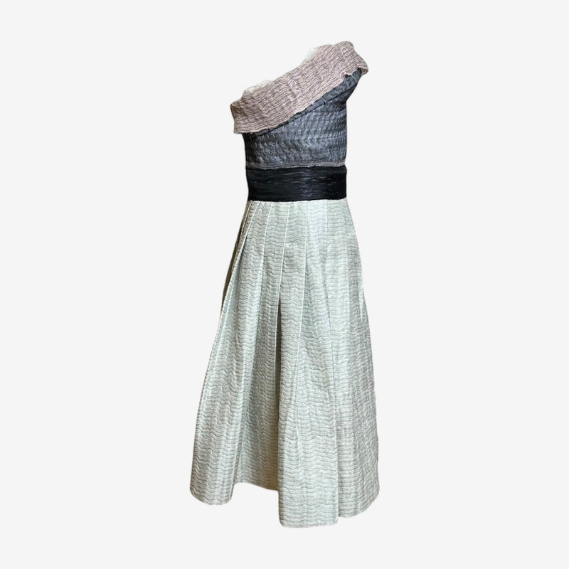 Miu Miu F/W 2007 Grey & Mint Textured Jacquard Strapless Corseted Cocktail Dress