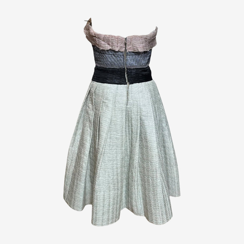 Miu Miu F/W 2007 Grey & Mint Textured Jacquard Strapless Corseted Cocktail Dress