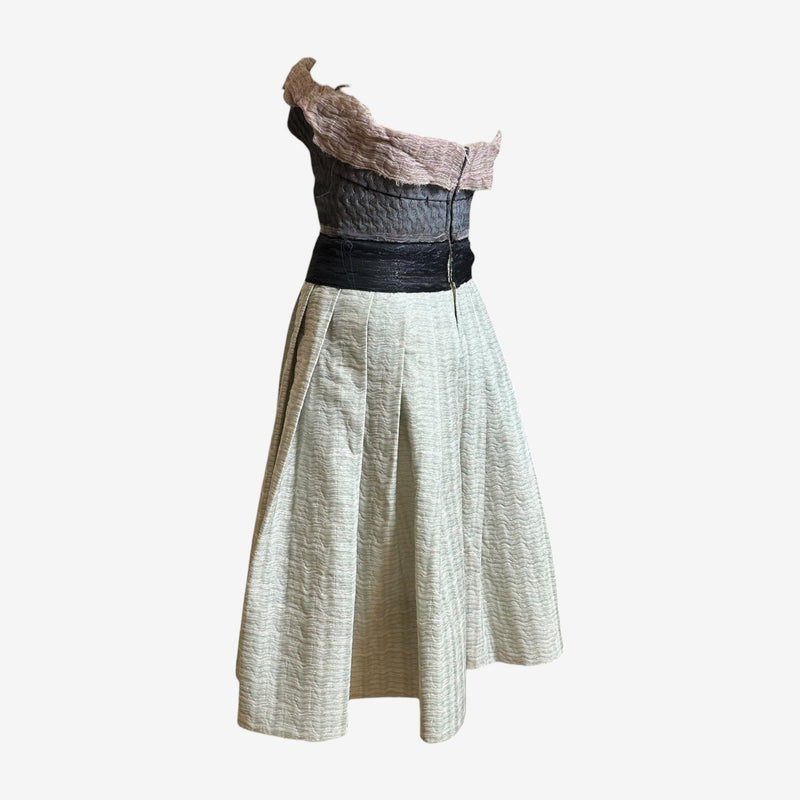 Miu Miu F/W 2007 Grey & Mint Textured Jacquard Strapless Corseted Cocktail Dress