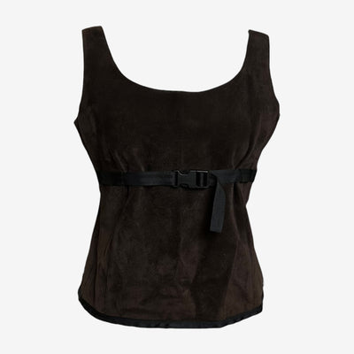Miu Miu S/S 1999 Dark Brown Suede And Mesh Buckle-Strap Corset Top