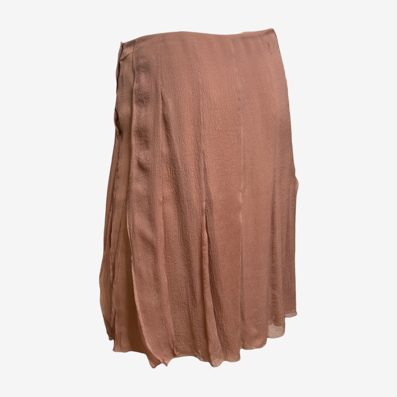 Prada 2000s Dusty Rose Panelled Crinkle Midi Skirt