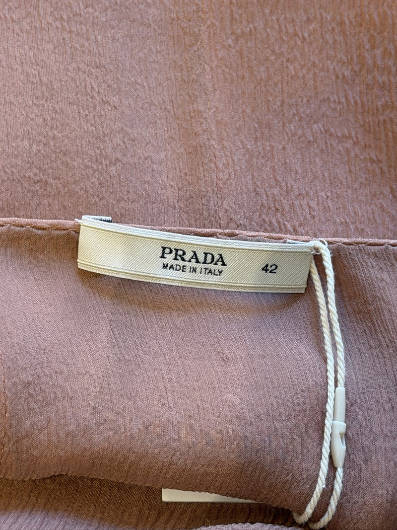 Prada 2000s Dusty Rose Panelled Crinkle Midi Skirt
