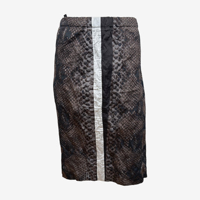 Prada S/S 2009 Brown Snakeskin-Print Metallic-Stripe Pencil Skirt