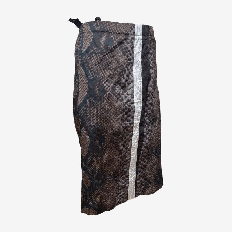 Prada S/S 2009 Brown Snakeskin-Print Metallic-Stripe Pencil Skirt