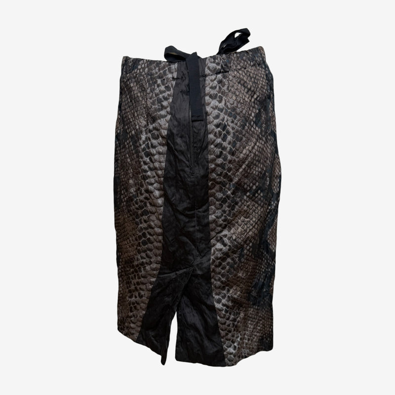 Prada S/S 2009 Brown Snakeskin-Print Metallic-Stripe Pencil Skirt