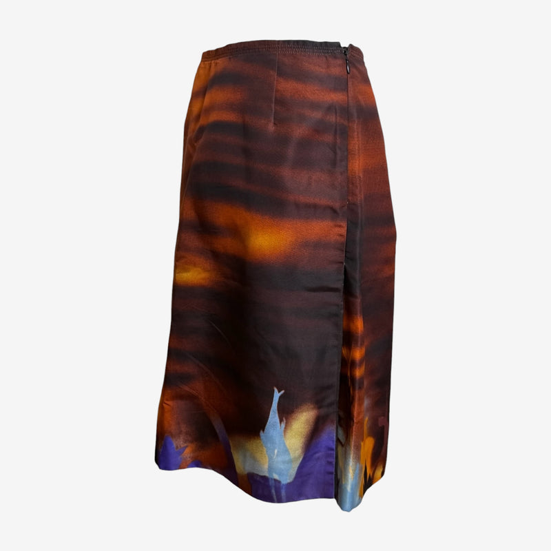 Prada F/W 2004 Amber Floral-Print Panelled Midi Skirt