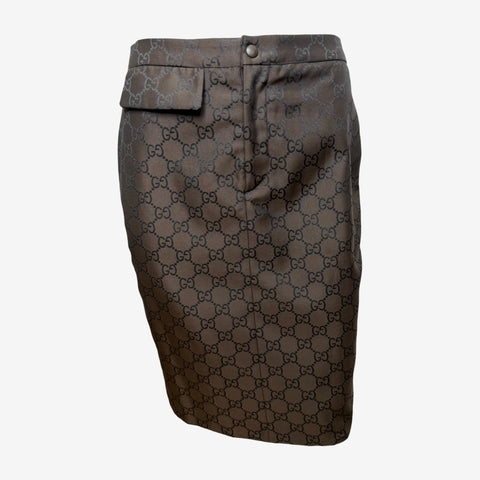 Gucci by Tom Ford S/S 1998 Brown GG Monogram Jacquard Pencil Skirt