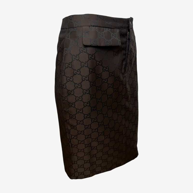Gucci by Tom Ford S/S 1998 Brown GG Monogram Jacquard Pencil Skirt