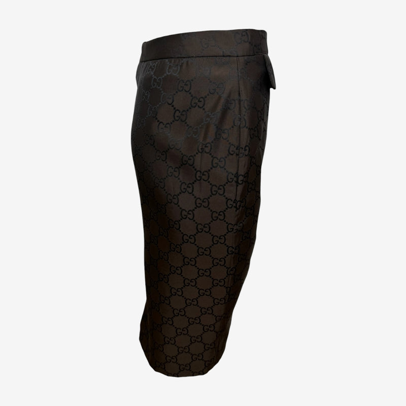 Gucci by Tom Ford S/S 1998 Brown GG Monogram Jacquard Pencil Skirt