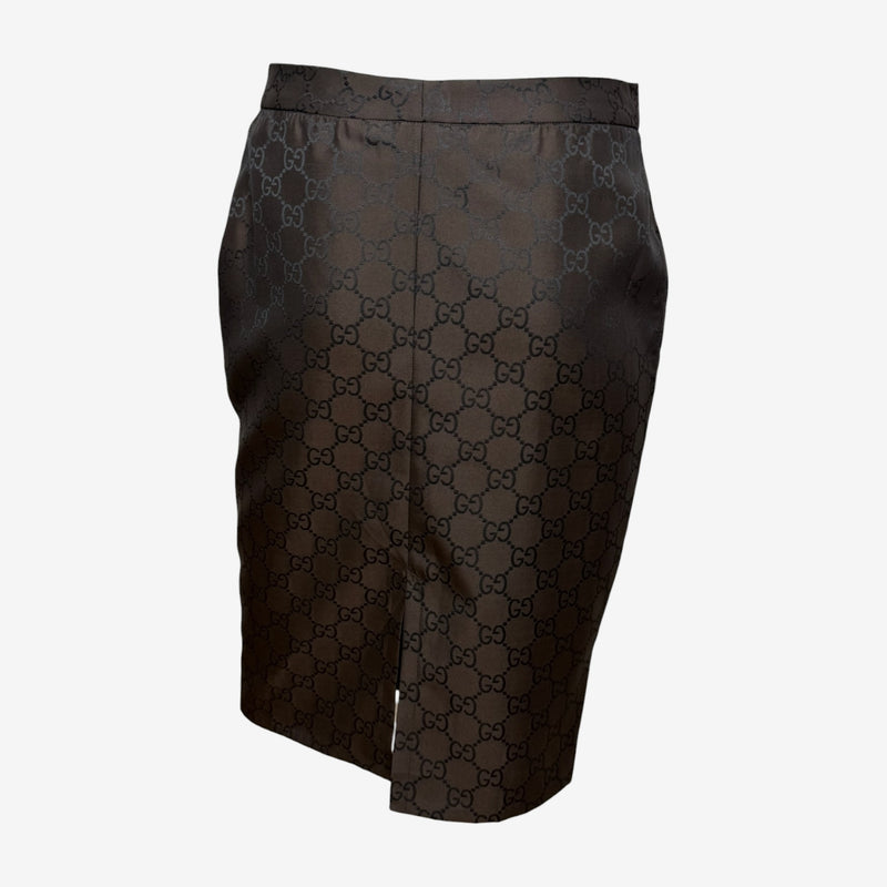 Gucci by Tom Ford S/S 1998 Brown GG Monogram Jacquard Pencil Skirt
