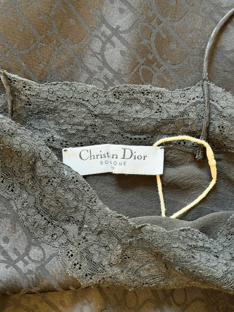Christian Dior by John Galliano S/S 2001 Black Monogram Jacquard Lace-Trim Slip Dress