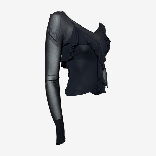 Yves Saint Laurent by Tom Ford F/W 2003 Black Sheer Ruffled Top