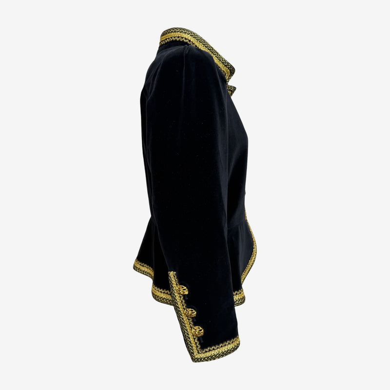 Yves Saint Laurent F/W 1990 Black Velvet Military-Inspired Jacket With Gold Passementerie Trim