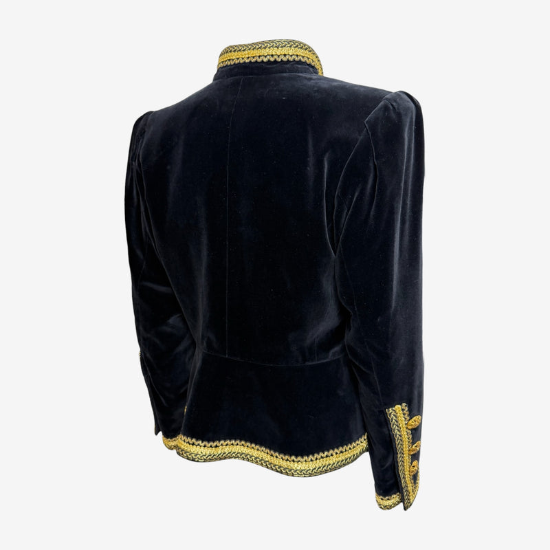 Yves Saint Laurent F/W 1990 Black Velvet Military-Inspired Jacket With Gold Passementerie Trim