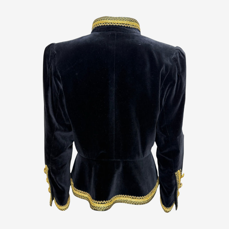 Yves Saint Laurent F/W 1990 Black Velvet Military-Inspired Jacket With Gold Passementerie Trim