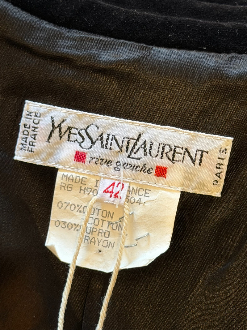 Yves Saint Laurent F/W 1990 Black Velvet Military-Inspired Jacket With Gold Passementerie Trim