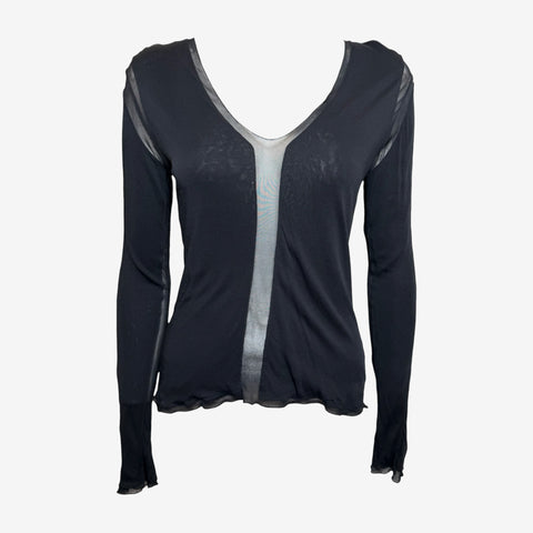 Yves Saint Laurent by Tom Ford S/S 2003 Black Sheer-Panelled Long-Sleeve Top