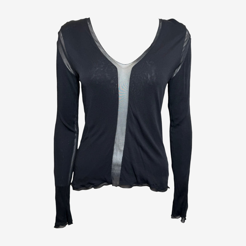 Yves Saint Laurent by Tom Ford S/S 2003 Black Sheer-Panelled Long-Sleeve Top