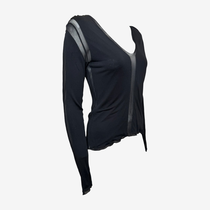 Yves Saint Laurent by Tom Ford S/S 2003 Black Sheer-Panelled Long-Sleeve Top
