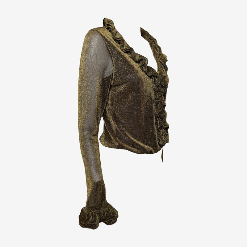 Gucci by Tom Ford F/W 2000 Gold Lurex Ruffled Long-Sleeve Blouse