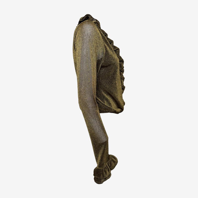 Gucci by Tom Ford F/W 2000 Gold Lurex Ruffled Long-Sleeve Blouse