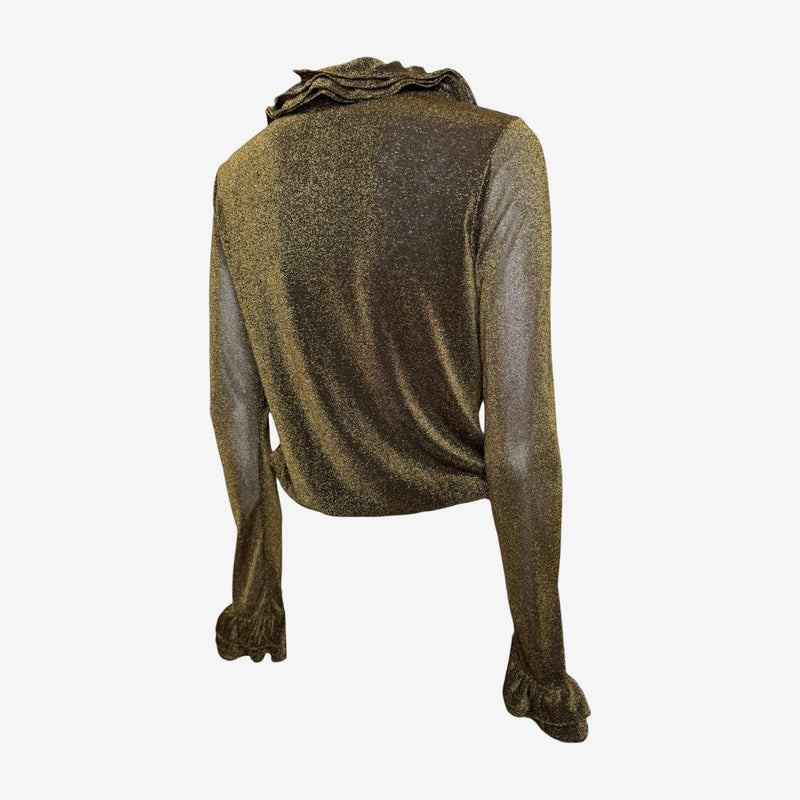 Gucci by Tom Ford F/W 2000 Gold Lurex Ruffled Long-Sleeve Blouse
