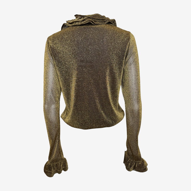 Gucci by Tom Ford F/W 2000 Gold Lurex Ruffled Long-Sleeve Blouse