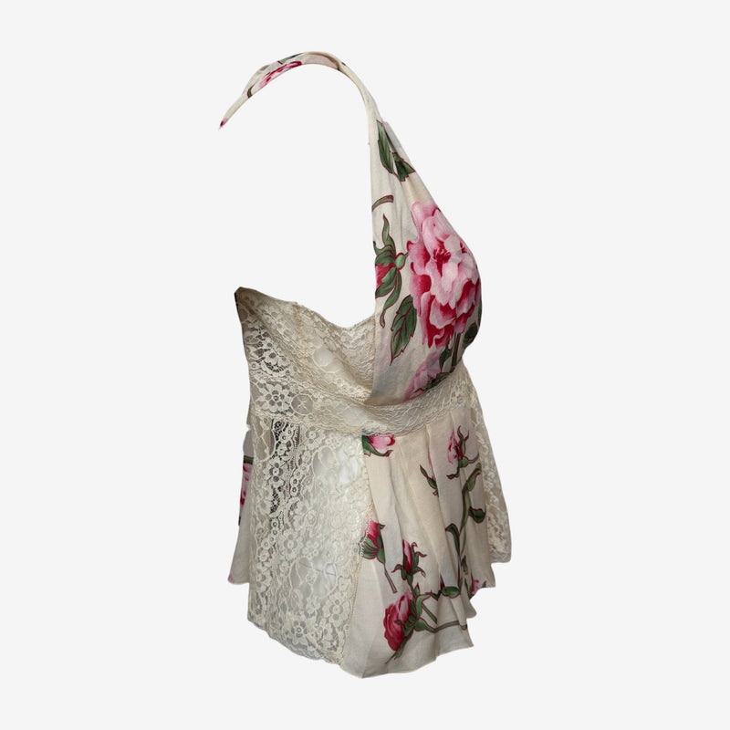 Valentino S/S 2006 Ivory Floral-Print Lace-Panelled Camisole Top