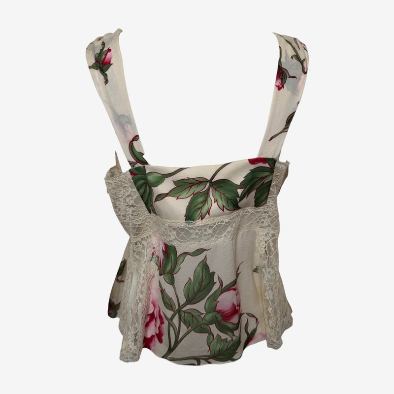 Valentino S/S 2006 Ivory Floral-Print Lace-Panelled Camisole Top