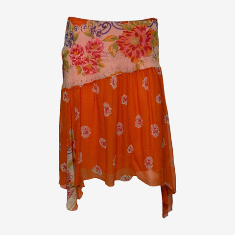 Blumarine S/S 2005 Orange Floral-Print Asymmetric Silk Chiffon Skirt