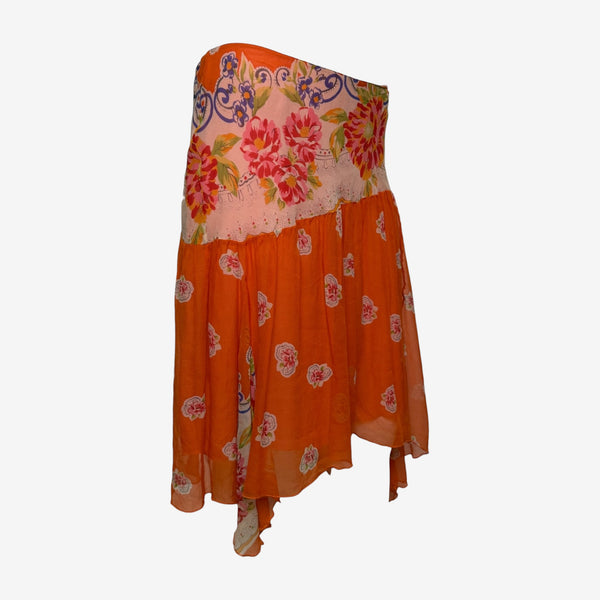Blumarine S/S 2005 Orange Floral-Print Asymmetric Silk Chiffon Skirt