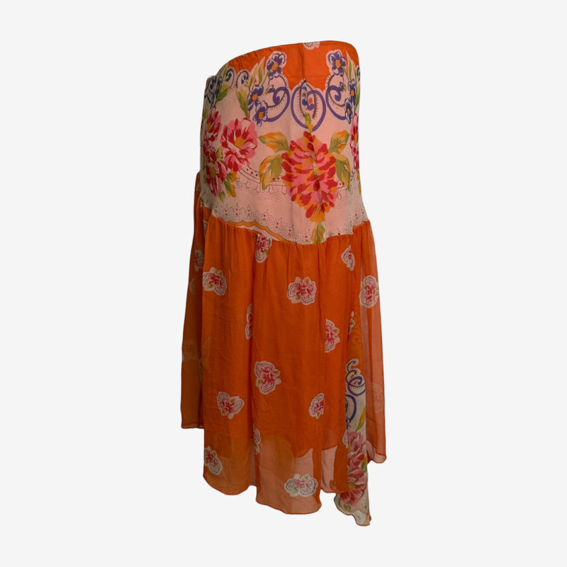 Blumarine S/S 2005 Orange Floral-Print Asymmetric Silk Chiffon Skirt