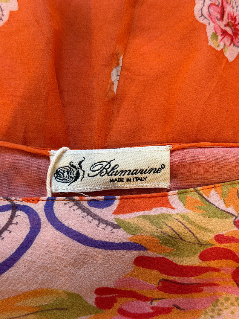 Blumarine S/S 2005 Orange Floral-Print Asymmetric Silk Chiffon Skirt