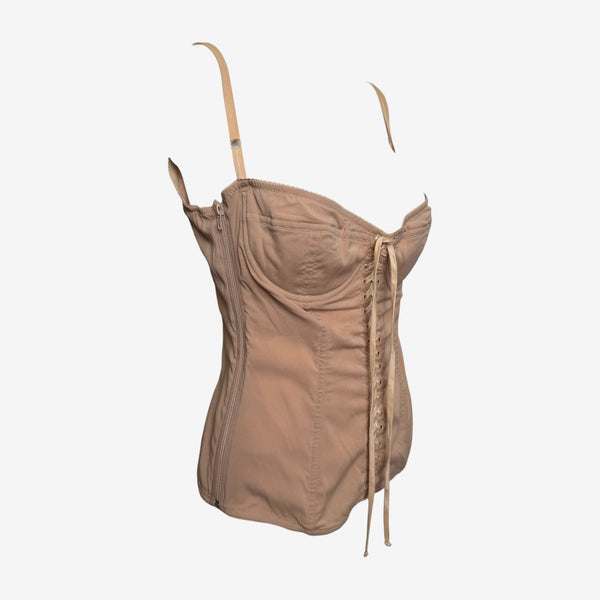 Dolce & Gabbana S/S 2003 Nude Silk Lace-Up Boned Corset Top
