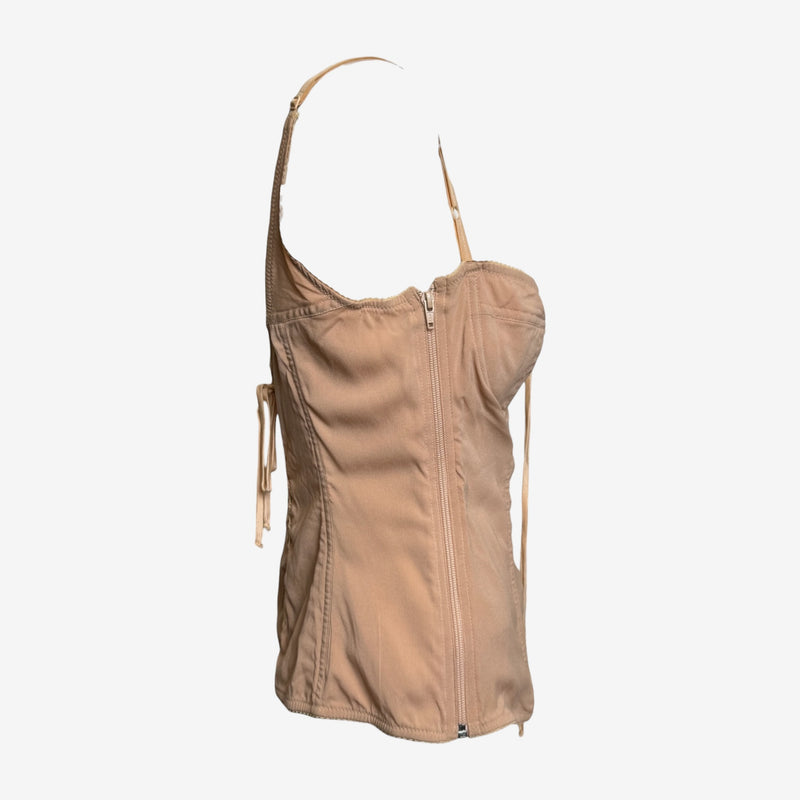 Dolce & Gabbana S/S 2003 Nude Silk Lace-Up Boned Corset Top