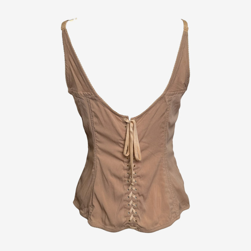 Dolce & Gabbana S/S 2003 Nude Silk Lace-Up Boned Corset Top