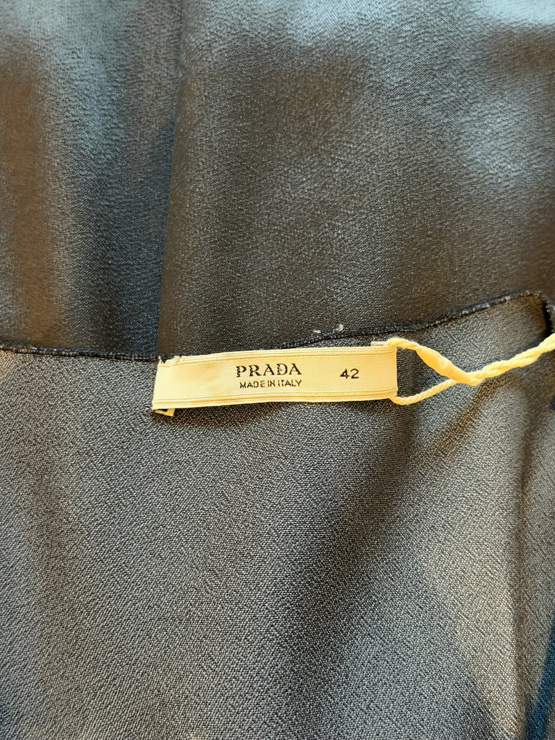 Prada F/W 2009 Slate Grey Satin Ruched Deep-V Midi Dress