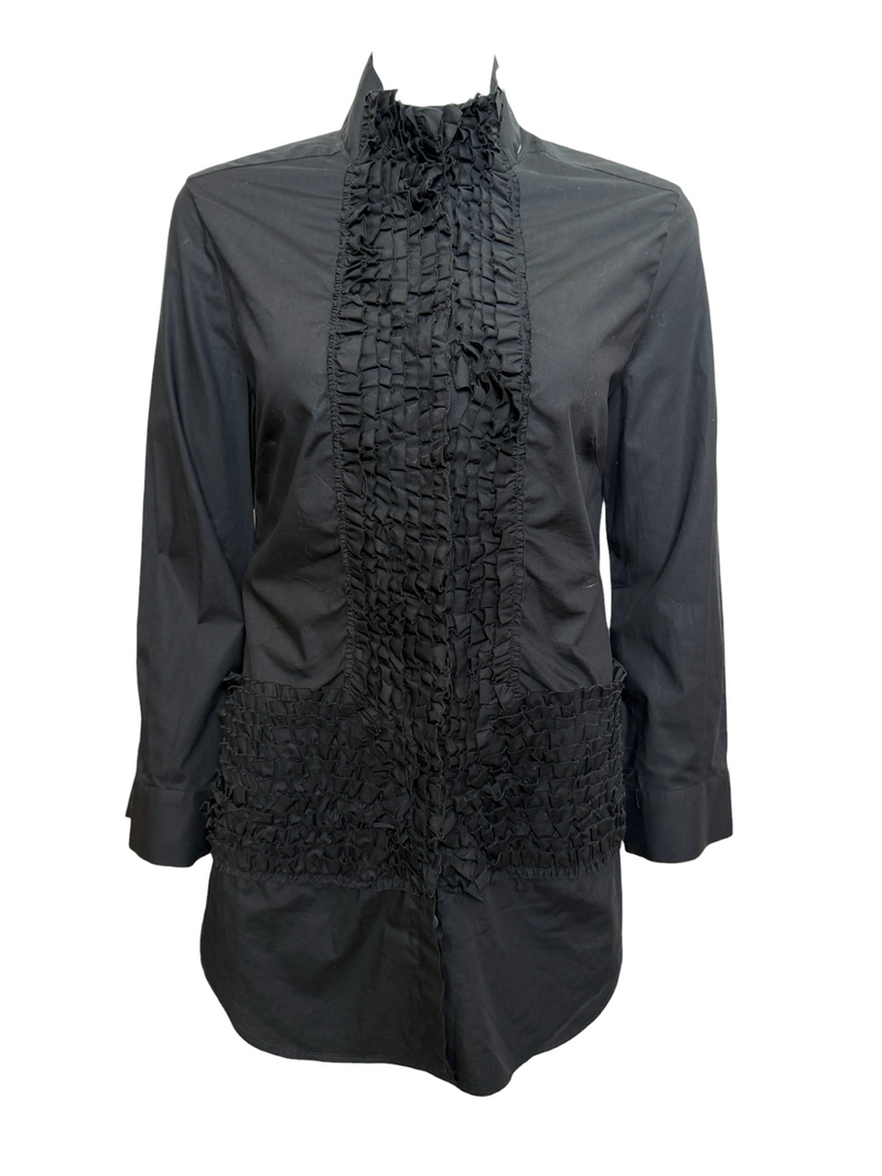 Alexander McQueen S/S 2002 Black Ruffled Tuxedo Shirt