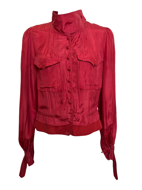 Yves Saint Laurent by Tom Ford F/W 2004 Rive Gauche Red Satin-Finish Blouson Shirt
