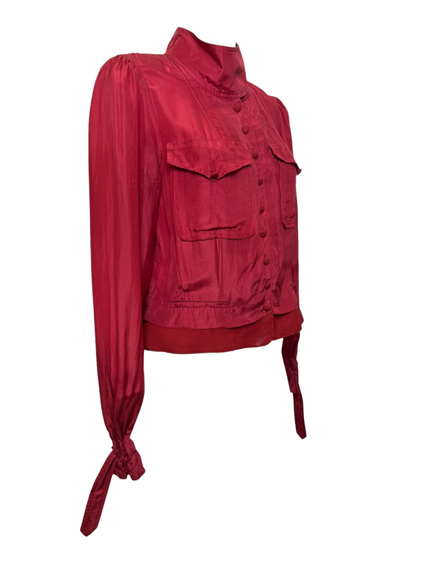 Yves Saint Laurent by Tom Ford F/W 2004 Rive Gauche Red Satin-Finish Blouson Shirt