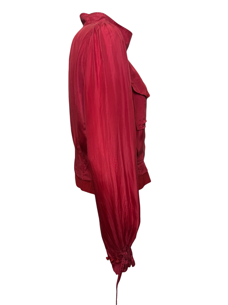 Yves Saint Laurent by Tom Ford F/W 2004 Rive Gauche Red Satin-Finish Blouson Shirt