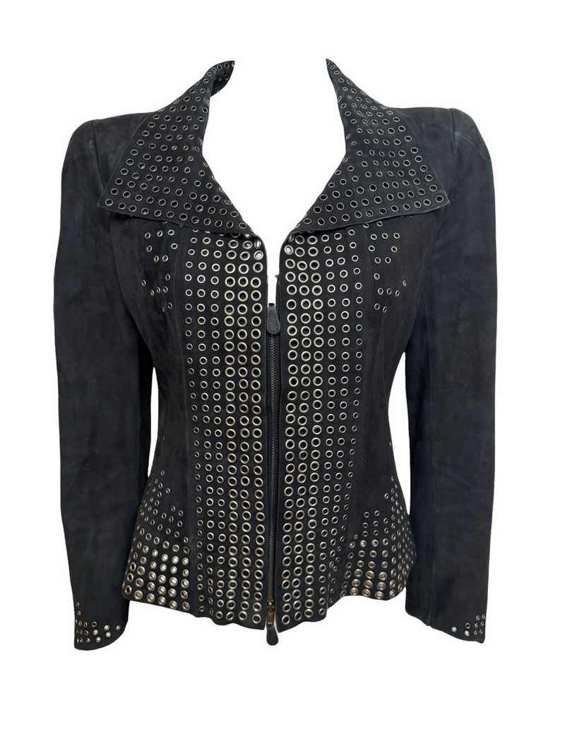Alexander McQueen 2000s Black Suede Eyelet-Embellished Jacket