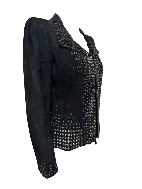Alexander McQueen 2000s Black Suede Eyelet-Embellished Jacket