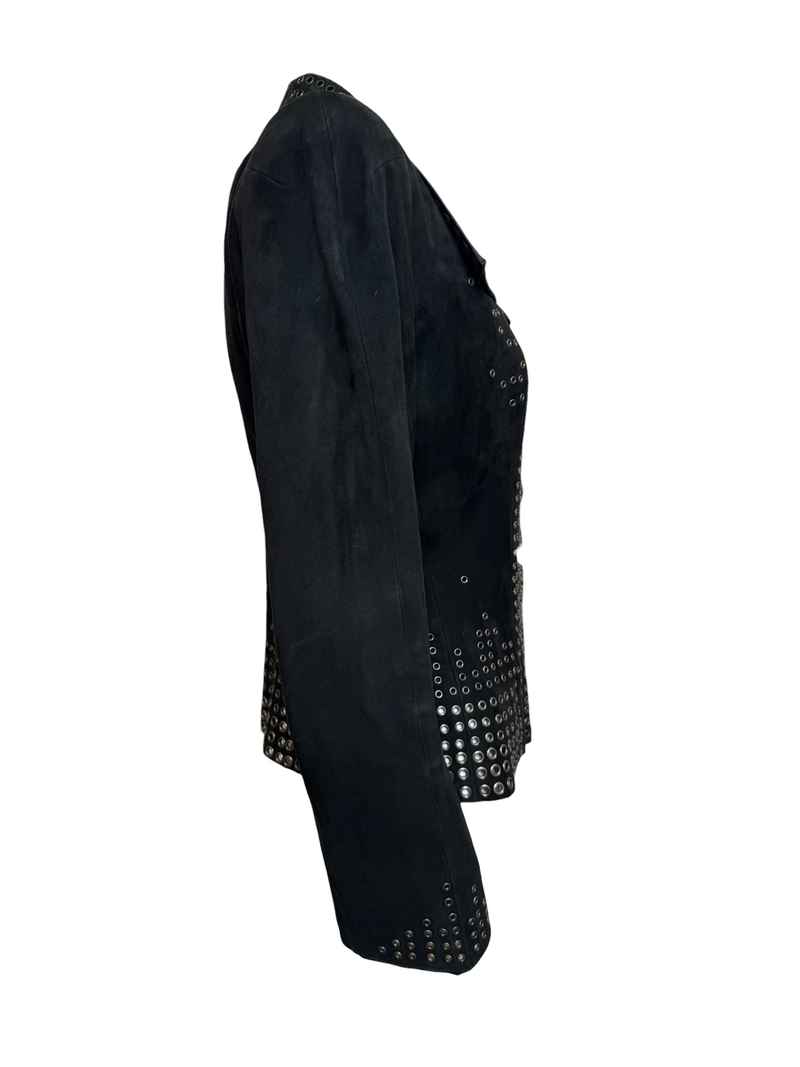 Alexander McQueen 2000s Black Suede Eyelet-Embellished Jacket
