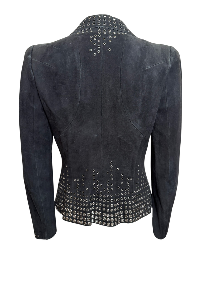 Alexander McQueen 2000s Black Suede Eyelet-Embellished Jacket
