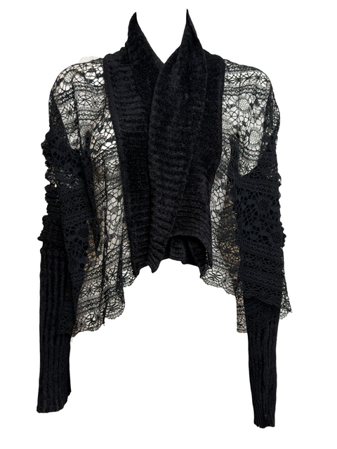 Christian Dior by John Galliano S/S 2000 Black Lace And Chenille Open-Front Cardigan
