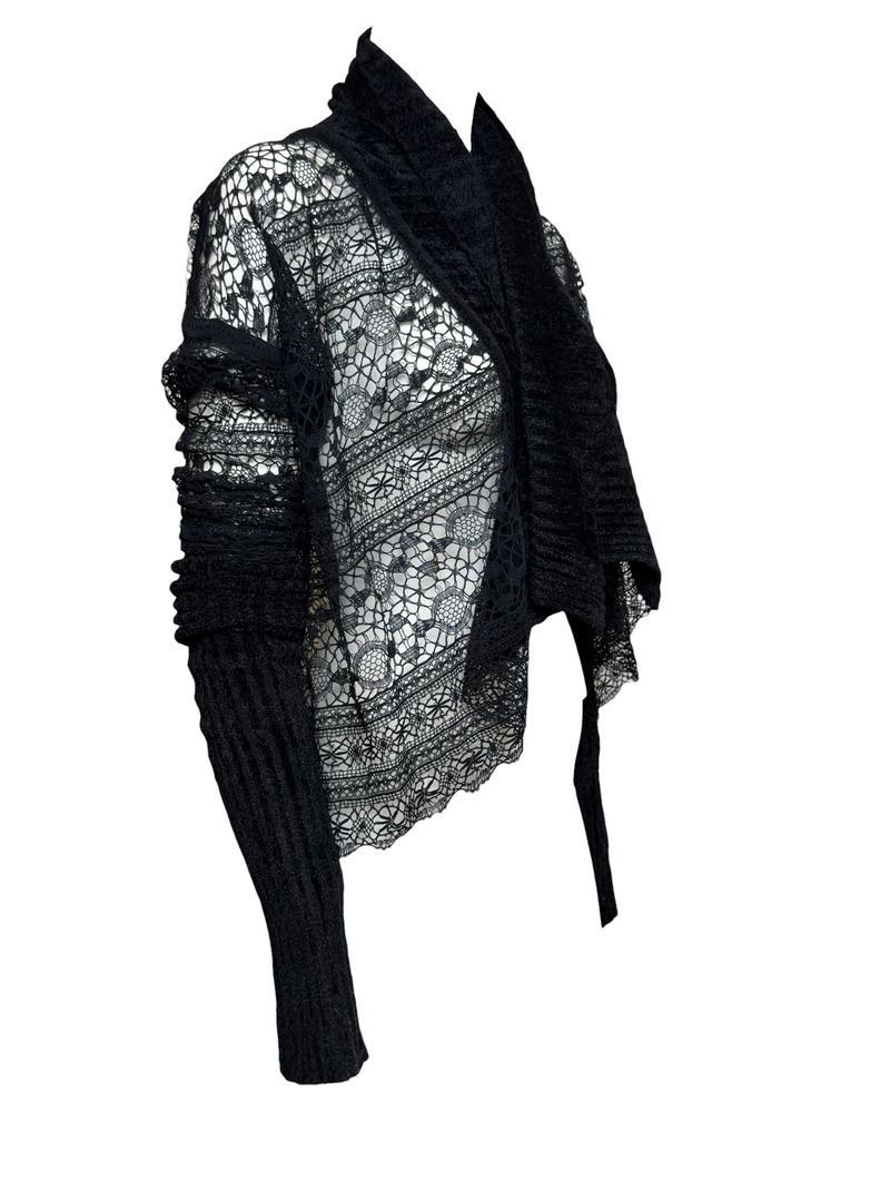 Christian Dior by John Galliano S/S 2000 Black Lace And Chenille Open-Front Cardigan